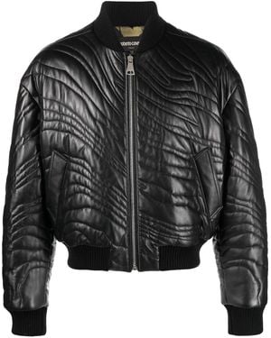 Roberto Cavalli Stripe-Quilted Leather Bomber Jacket - Black