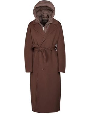 Moorer Belted Hooded Coat - Brown