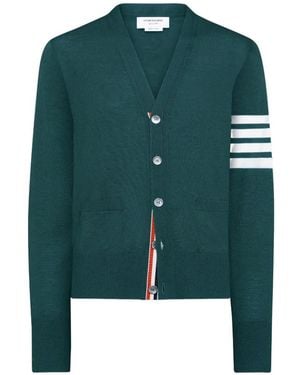 Thom Browne 4-Bar V-Neck Cardigan - Green