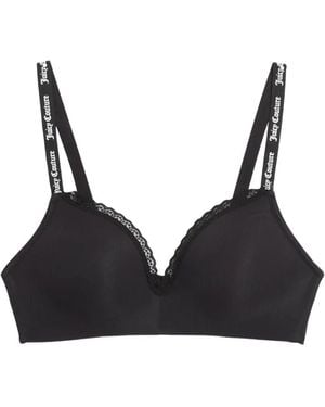 Juicy Couture Ribbed Lace-Trim Bralette - Black