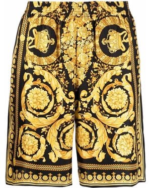 Versace Knee-Length And Silk Shorts With Barocco Print - Yellow
