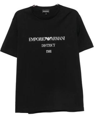 Emporio Armani Logo-Print Crew-Neck T-Shirt - Black
