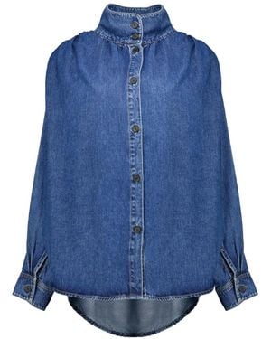 IRO Julie High-Neck Button-Up Shirt - Blue