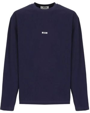 MSGM Logo-Embroidered Long-Sleeve T-Shirt - Blue