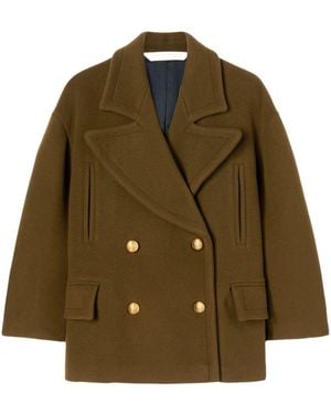 Palm Angels Palm-Embroidery Double-Breasted Coat - Green