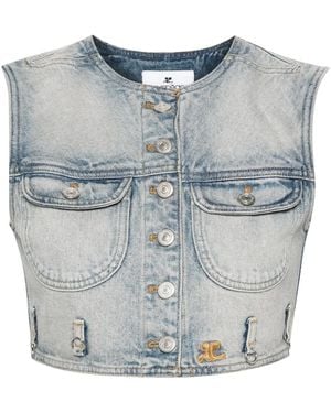 Courreges Multiflex クロップド デニムベスト - ブルー