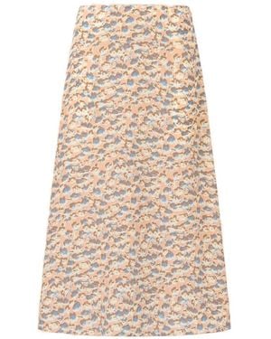Marni Crêpe De Chine Fluid Skirt With Anemones Print - Natural