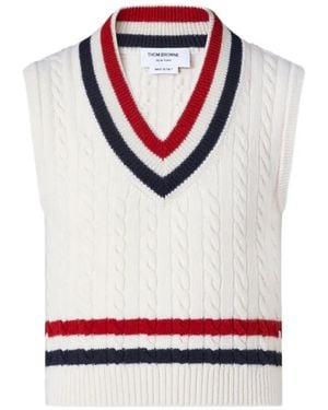 Thom Browne Wool Cricket Rwb-Stripe Baby-Cable Vest - Grey