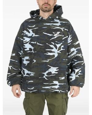 we11done Camouflage Logo-Patch Hoodie - Grey