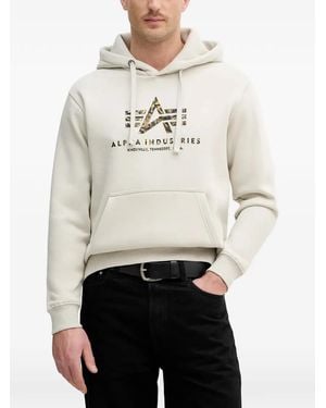 Alpha Industries Logo-Print Drawstring Hoodie - Natural