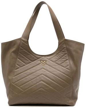 Pinko Love Birds-Plaque Tote Bag - Brown