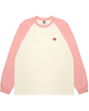 Aape By A Bathing Ape Aapenow Raglan-Sleeve Heart-Patch T-Shirt - Pink