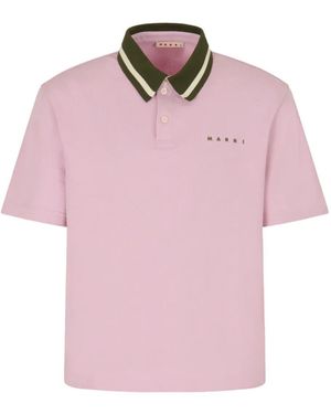 Marni Piqué Polo Shirt With Striped Collar - Pink