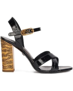 Roberto Cavalli Crocodile-Effect Cross-Strap Sandals - Metallic
