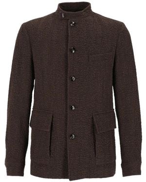 Giorgio Armani Bouclé-Knit Button-Up Blazer - Brown