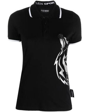 Philipp Plein Logo-Print Cotton Polo Shirt - Black