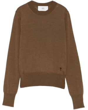 Ami Paris Wool And Silk Knitwear - Brown