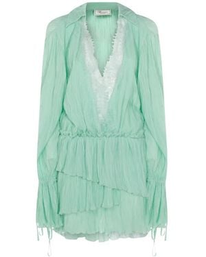 Blumarine Ruffled Long-Sleeve Dress - Green
