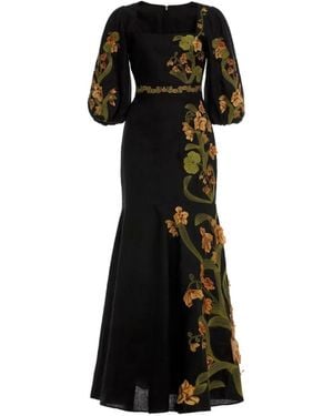 Agua Bendita Clavel Cordillera Floral Embroidery Maxi Dress - Black