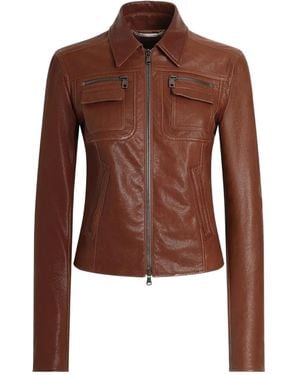 Dolce & Gabbana Pocket Zip-Fastening Leather Jacket - Brown