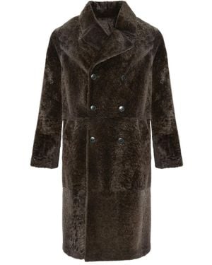 Yves Salomon Double-Breasted Shearling Coat - Black