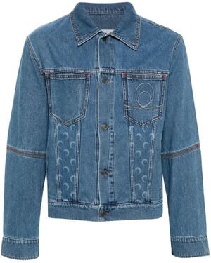 Marine Serre Crescent Moon-Print Denim Jacket - Blue