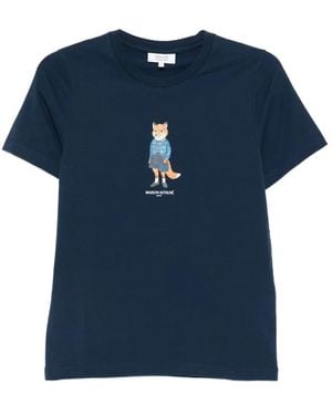 Maison Kitsuné T-Shirt mit Fuchs-Print - Blau