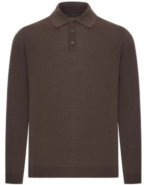 Zanone Long-Sleeve Button Polo Shirt - Brown