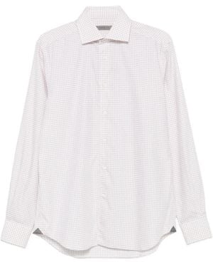Corneliani Camicia A Quadri A Maniche Lunghe - Bianco