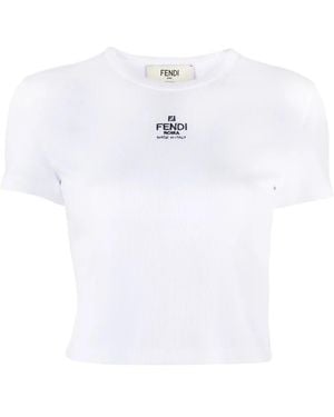 Fendi Embroidered Cotton Crewneck Top - White