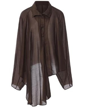 ili node Elise Asymmetric Sheer Shirt - Brown