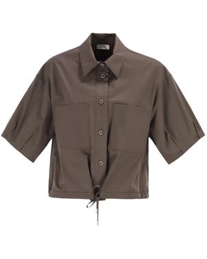 Peserico Short-Sleeve Cropped Shirt - Brown