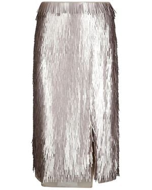 Rohe Gonna Midi Con Frange - Bianco