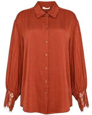 Twinset Lace-Trimmed Pinstriped Shirt - Orange