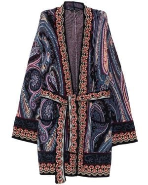Etro Paisley-Print Belted Cardigan - Blue
