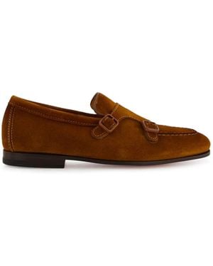 Santoni Double-Buckle Suede Loafers - Brown