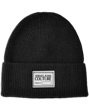 Versace Jeans Couture Berretto A Coste Con Placca Logo - Nero