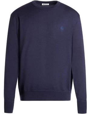 Bally Crest-Embroidered Jumper - Blue