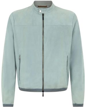 Moorer Suede Bomber Jacket - Blue