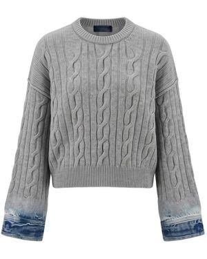 Haikure Cable-Knit Denim-Cuff Jumper - Grey