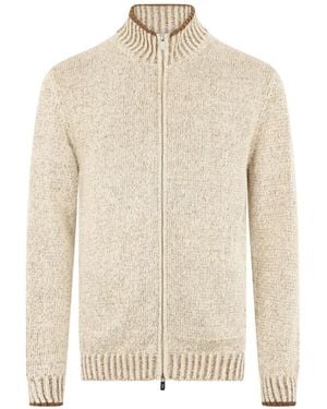 Fedeli Zip-Up High-Neck Cardigan - White