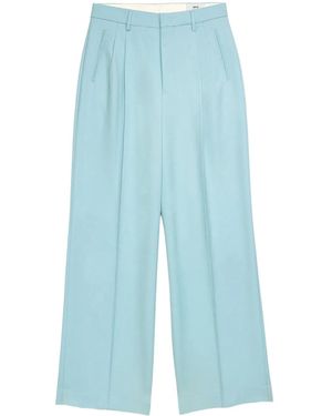 Ami Paris High-Waisted Pleated Wool Pants - Blue