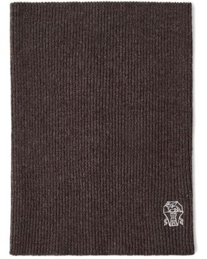 Brunello Cucinelli Gerippter Schal Mit Logo-Stickerei - Braun