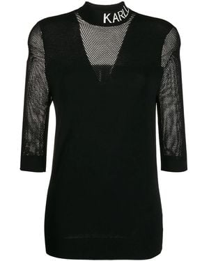 KARL LAGERFELD T-Shirt À Col À Logo Et Finitions Perforées - Black