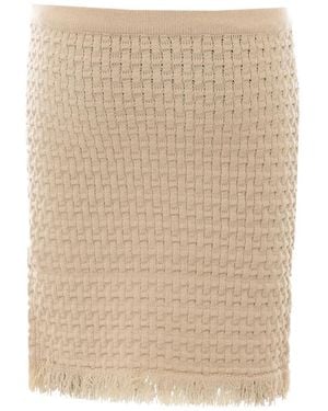 Liu Jo Waffle-Knit Fringed Mini Skirt - Natural