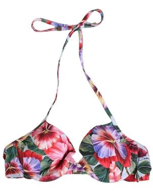 Dolce & Gabbana Floral-Print Halterneck Bikini Top - Red