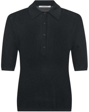 Another Tomorrow Pique Polo Top - Black