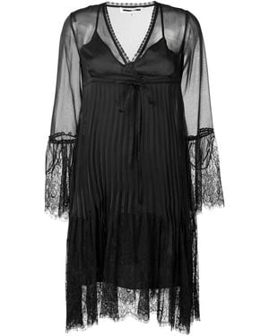 McQ Swallow Embroidered Lace Plisse Dress - Black