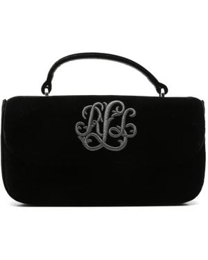 Ralph Lauren Logo-Embroidered Velvet Shoulder Bag - Black