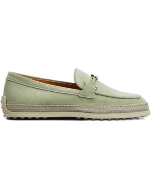 Tod's Rafia-Trimmed Suede Loafers - Green
